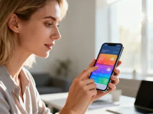 Mężczyzna rozmawiający przez smartfon w przytulnym salonie, ilustrujący działanie technologii VoWiFi.