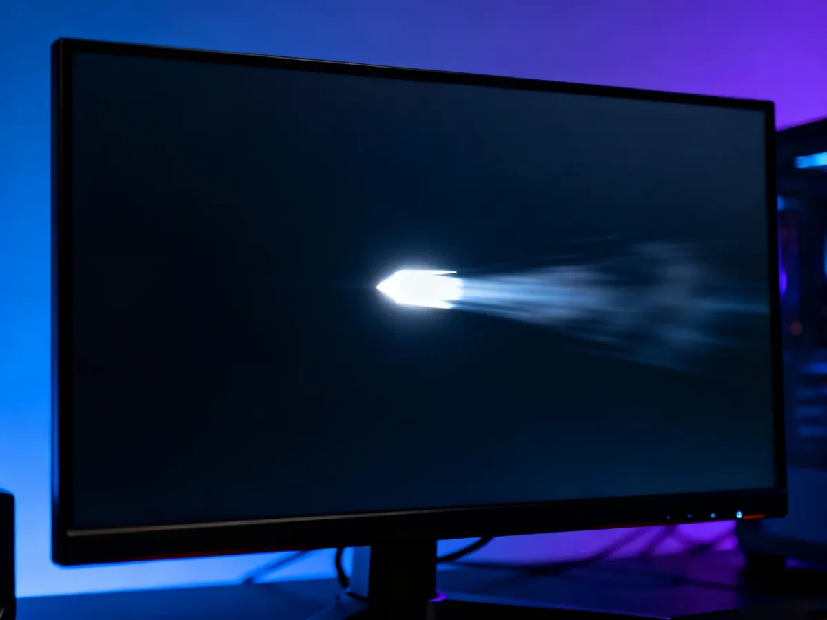 Monitor gamingowy z widocznym smużeniem za szybko poruszającym się obiektem