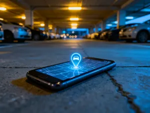 Nowoczesny smartfon z otwartą aplikacją do wideokonferencji leżący na biurku w jasnym domowym biurze.