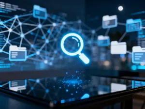 Futurystyczny interfejs AI z siecią neuronową na ekranie smartfona, symbolizujący nowoczesne technologie sztucznej inteligencji.