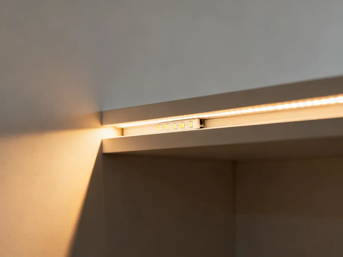 Ukryta taśma LED pod półką rozpraszająca światło na ścianie