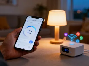 Smartfon z otwartą aplikacją do edycji zdjęć, prezentujący kreatywne filtry, naklejki i narzędzia do obróbki graficznej.