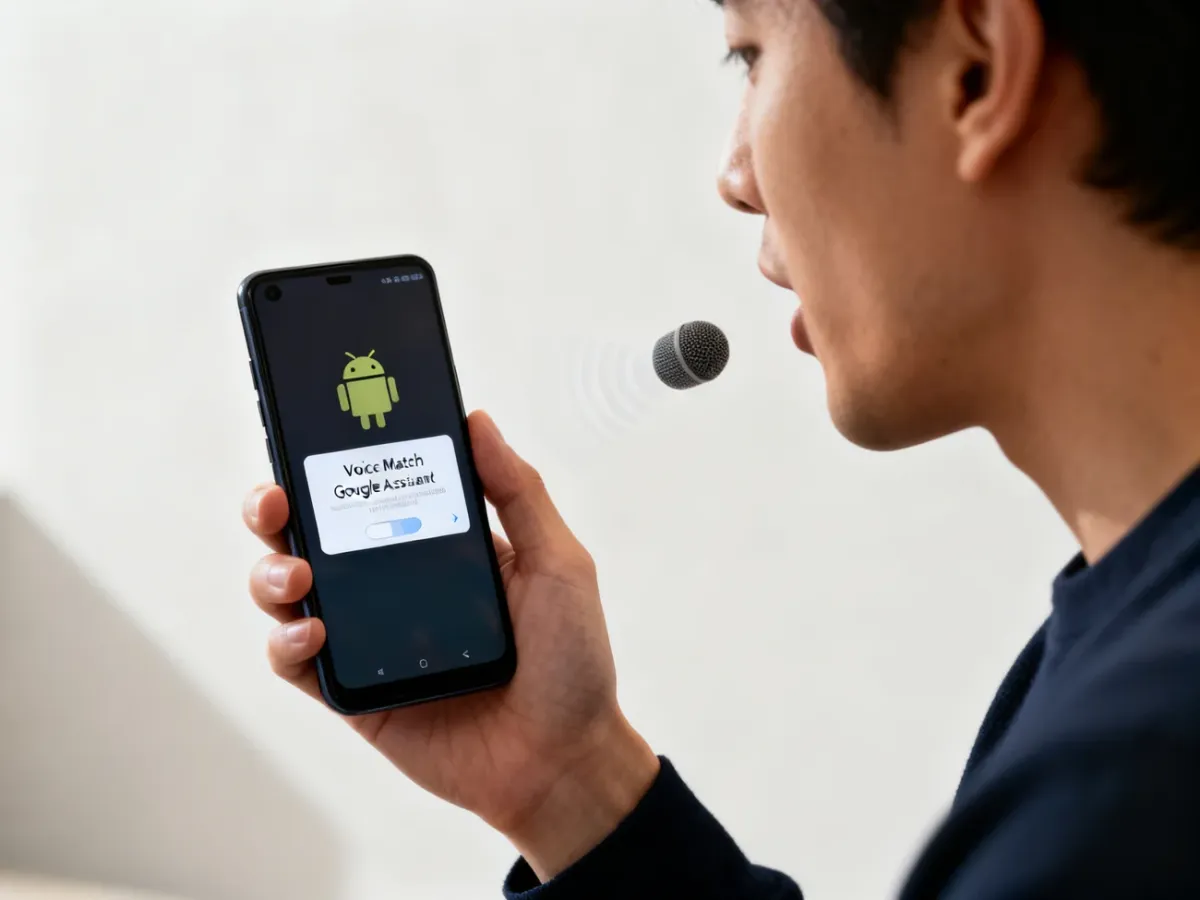 Osoba konfigurująca rozpoznawanie głosu Asystenta Google na smartfonie