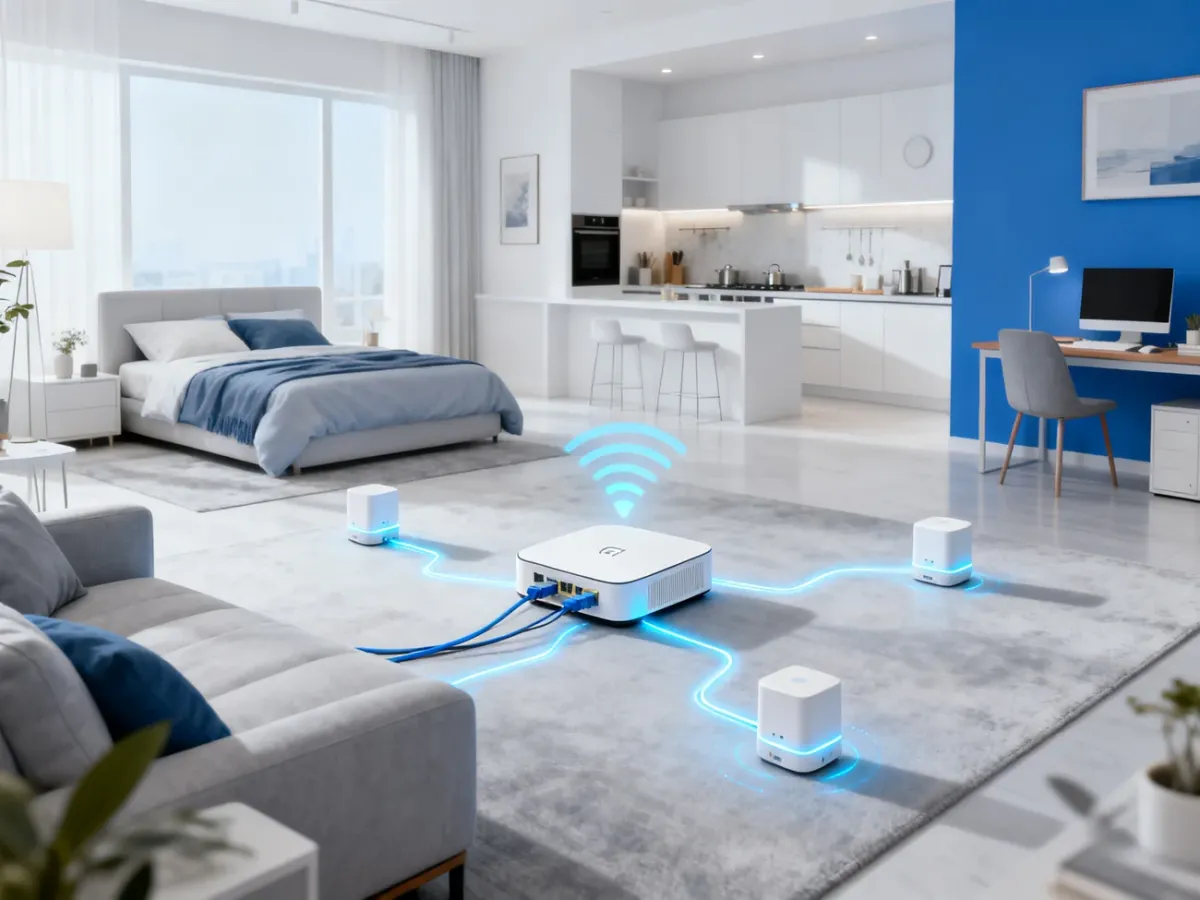 System WiFi mesh z routerem głównym i satelitami rozmieszczonymi w domu