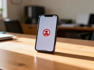 Ekran smartfona z ikoną blokowania kontaktu, symbolizującą skuteczne ograniczenie niechcianych połączeń.