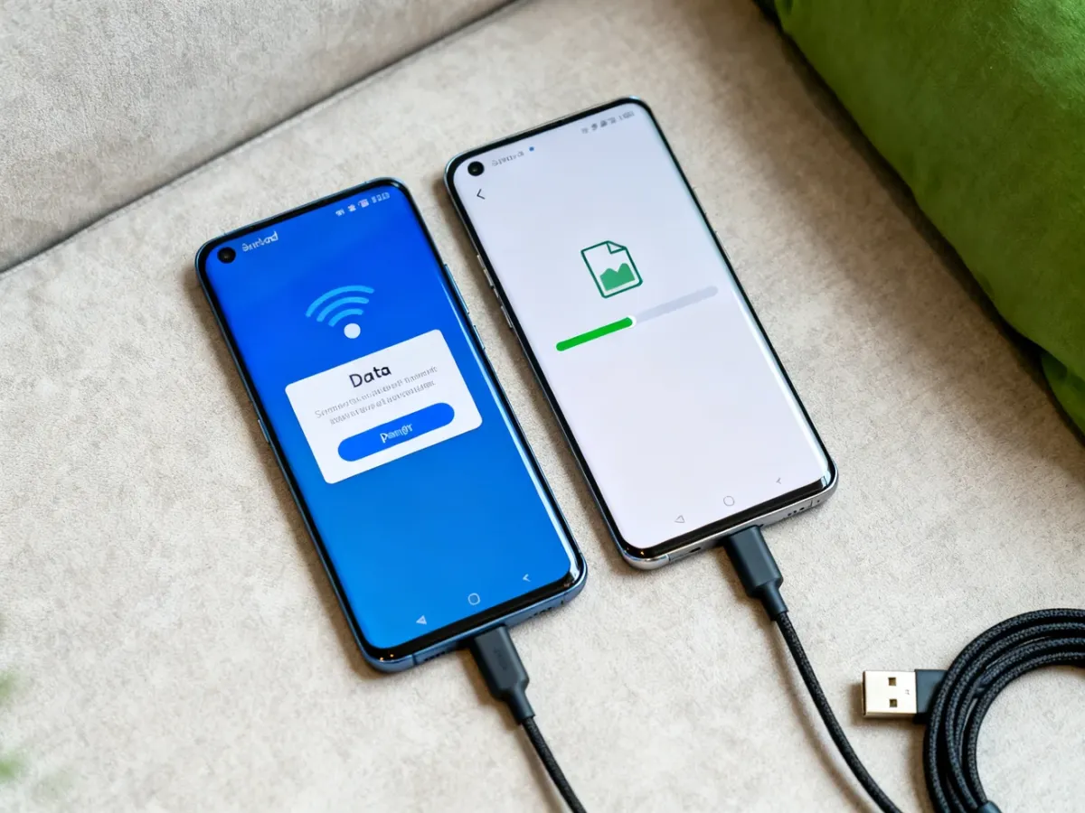 Dwa telefony z systemem Android podczas bezprzewodowego przenoszenia danych
