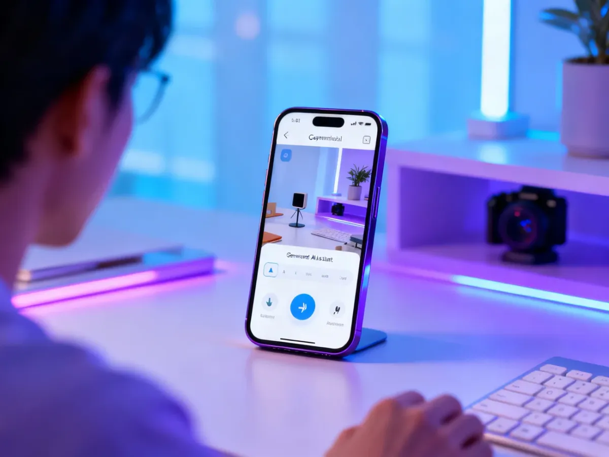 Smartphone with a multimodal AI assistant used through text, voice, and camera