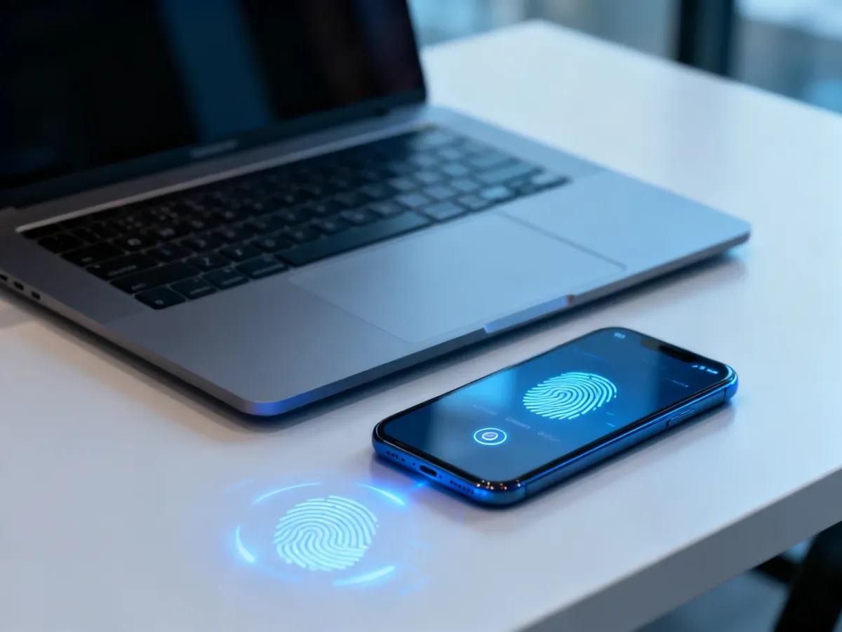 Smartfon i laptop korzystające z logowania biometrycznego