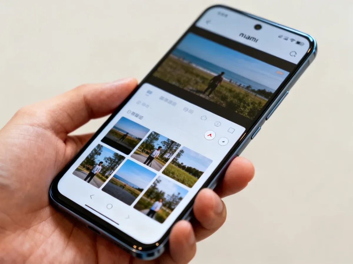 Telefon Xiaomi z zaznaczonymi nagraniami w aplikacji Galeria