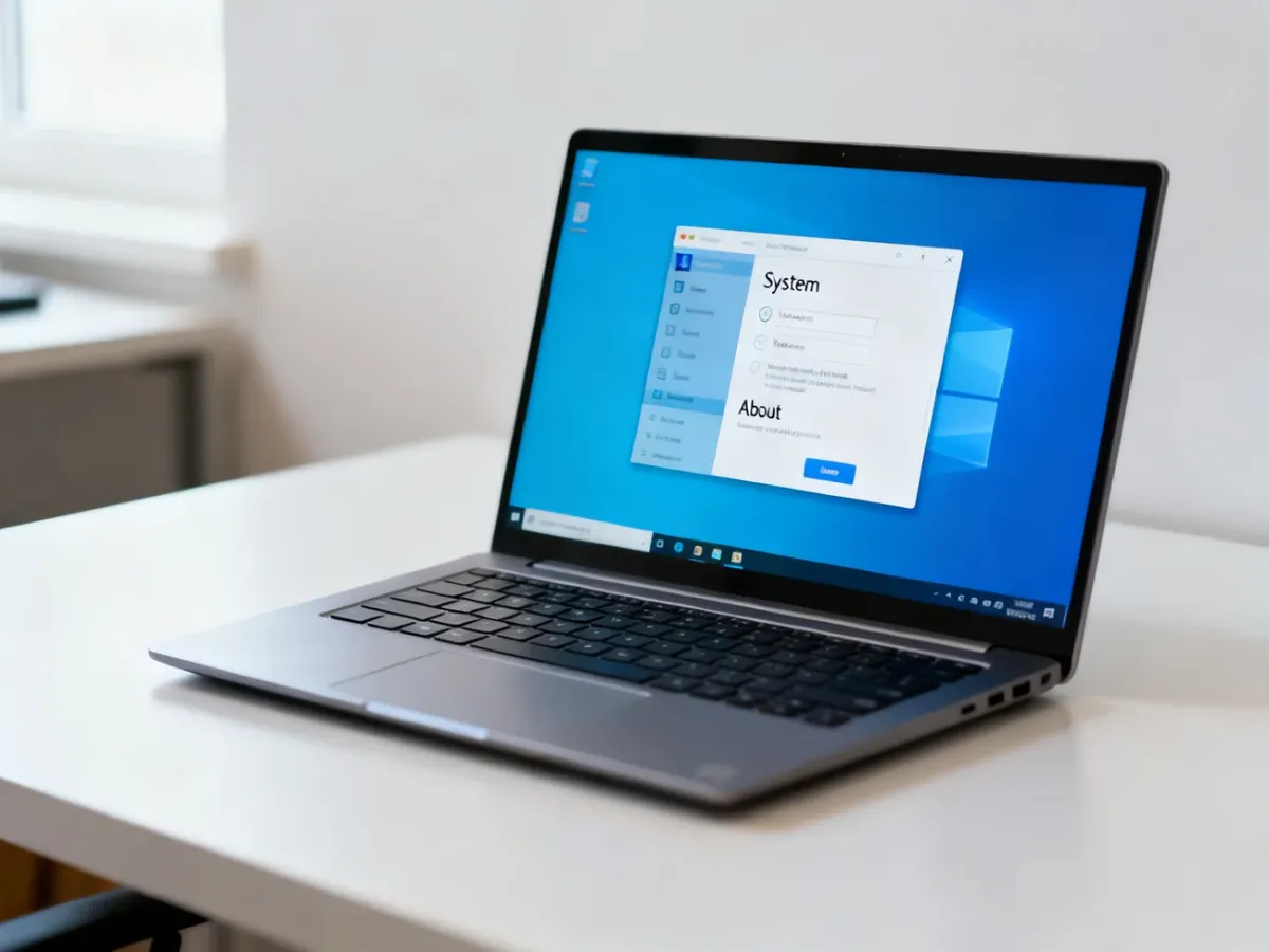 Laptop showing the Windows System and About settings