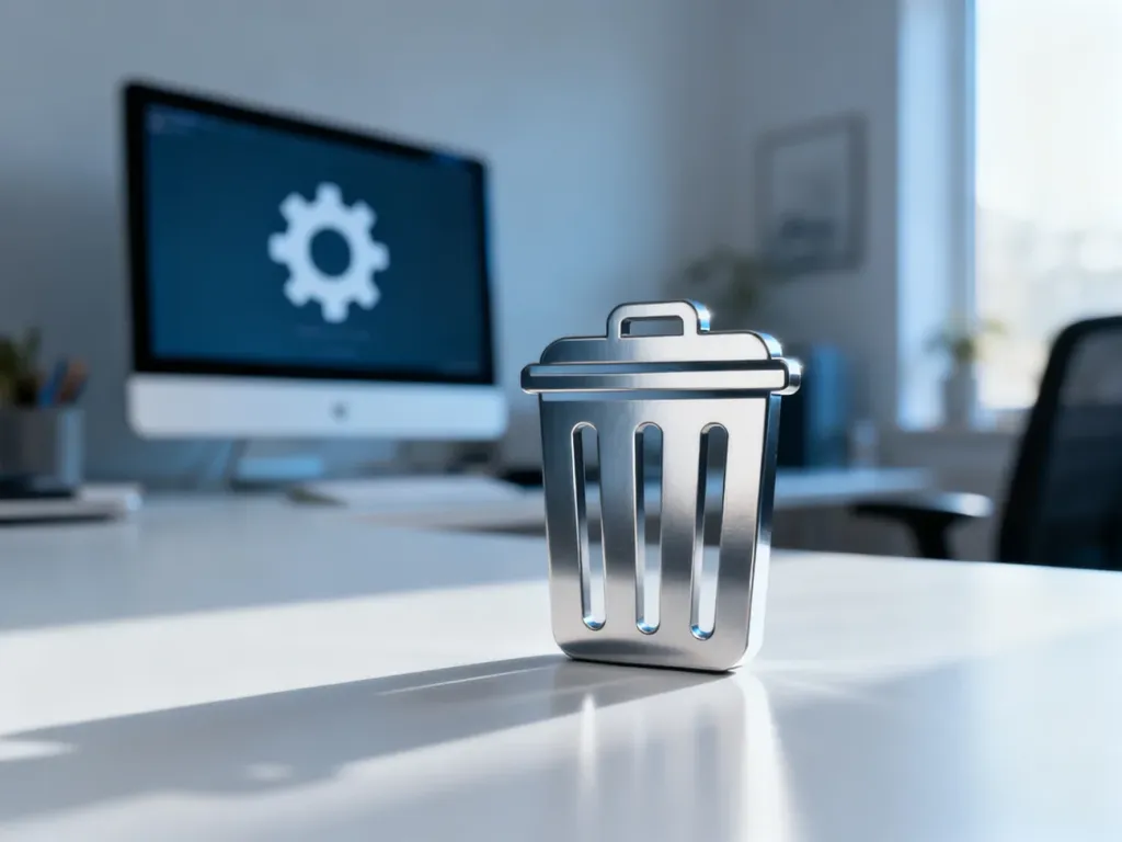 Ikona kosza na śmieci na biurku, symbolizująca proces usuwania konta Microsoft z ustawień komputera.