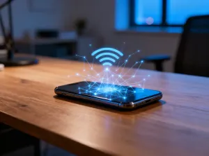 Gracz w ciemnym pokoju korzysta z monitora z zaawansowanym oświetleniem ray tracing, które zapewnia realistyczne odbicia światła.
