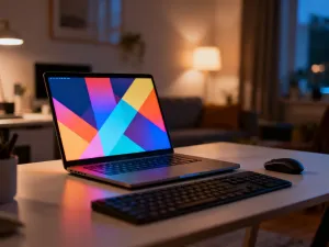 Nowoczesny smartfon leżący na drewnianym biurku, symbolizujący sprawdzanie ustawień urządzenia.