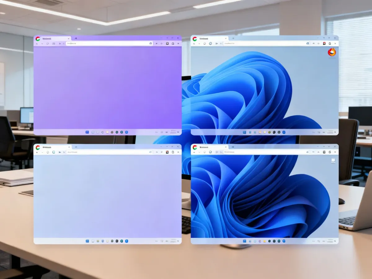 Cztery przeglądarki internetowe działające na komputerze z Windows 11
