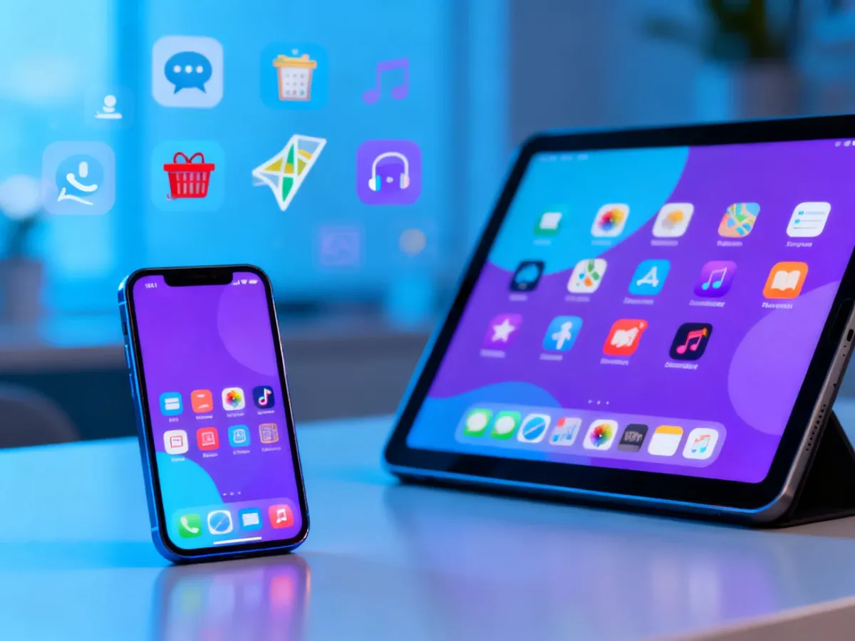 Smartfon i tablet z różnymi aplikacjami mobilnymi