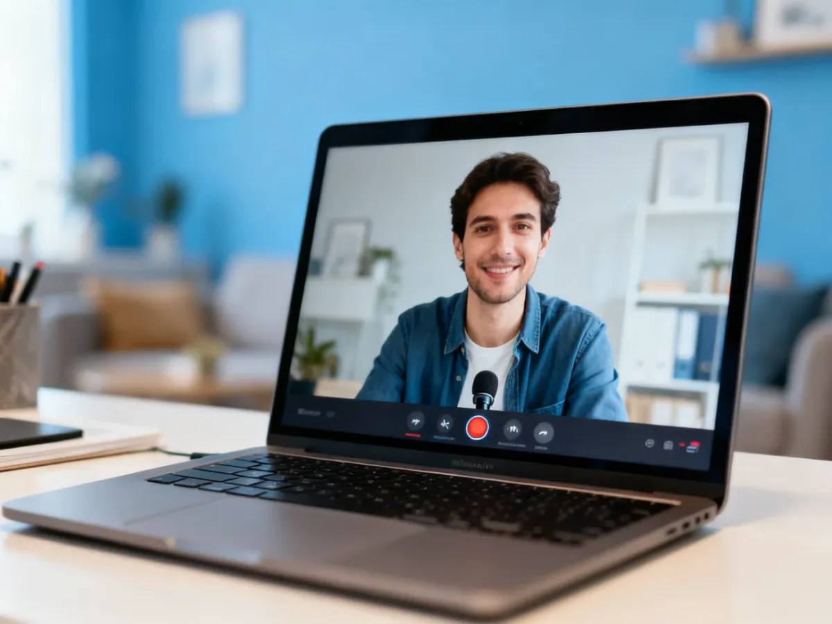 Osoba dołączająca do spotkania online na laptopie w domowym biurze