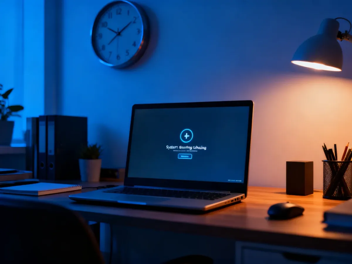 Laptop z zaplanowanym ponownym uruchomieniem po aktualizacji