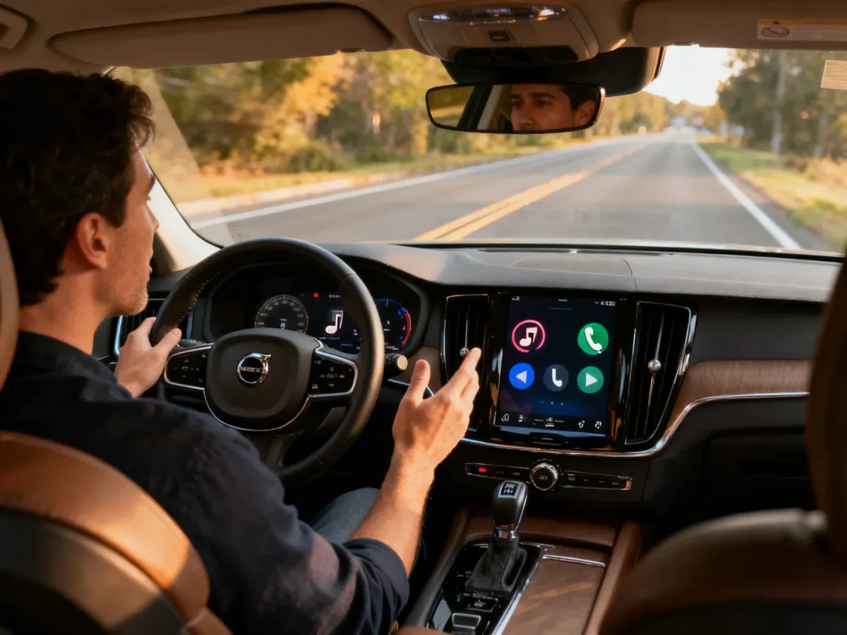 Kierowca korzystający z muzyki i komunikacji głosowej przez Android Auto