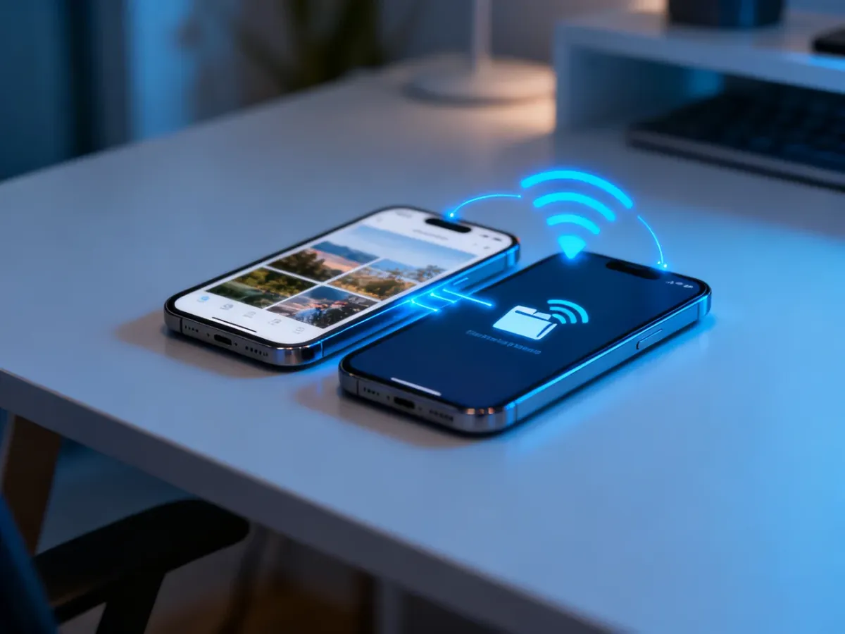 Dwa smartfony przesyłające zdjęcie bezprzewodowo za pomocą Quick Share