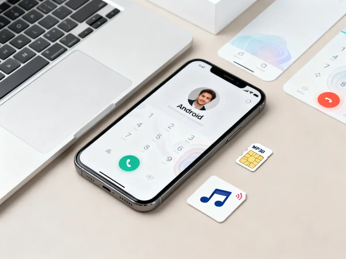Smartfon z Androidem i elementy związane z ustawieniami kontaktu oraz plikiem audio