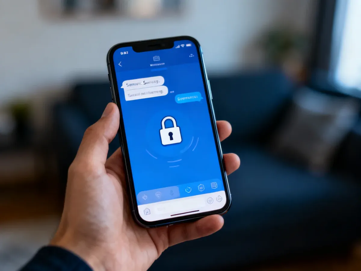 Smartfon z komunikatorem i ikoną kłódki oznaczającą szyfrowanie rozmowy