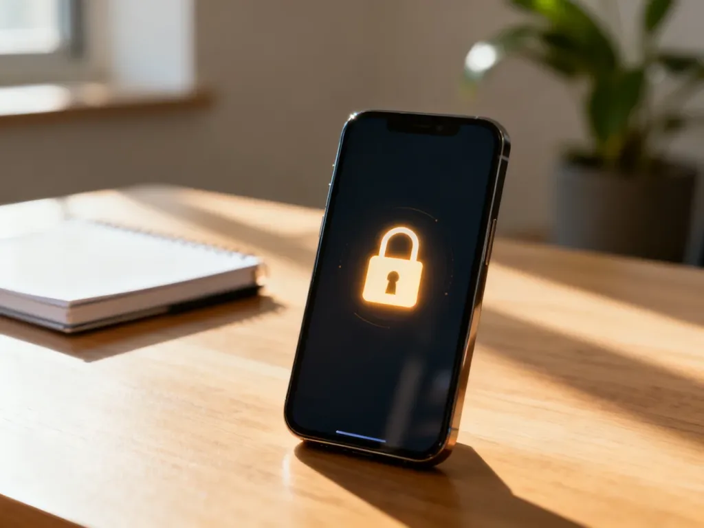 Smartfon leżący na biurku z ikoną kłódki na ekranie, symbolizujący proces odzyskiwania dostępu do konta na Instagramie.