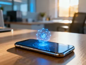 Świecąca ikona dymku czatu w nowoczesnym centrum danych, symbolizująca globalną komunikację cyfrową.