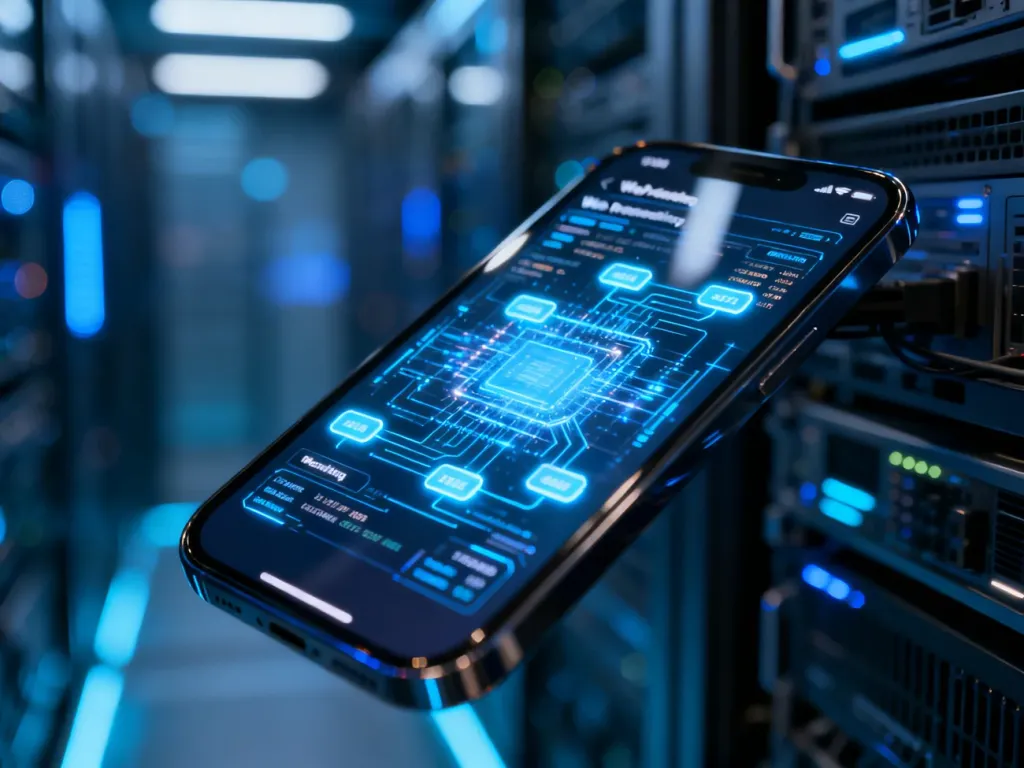 Nowoczesny smartfon z wyświetlonym cyfrowym interfejsem, symbolizującym procesy renderowania stron internetowych.
