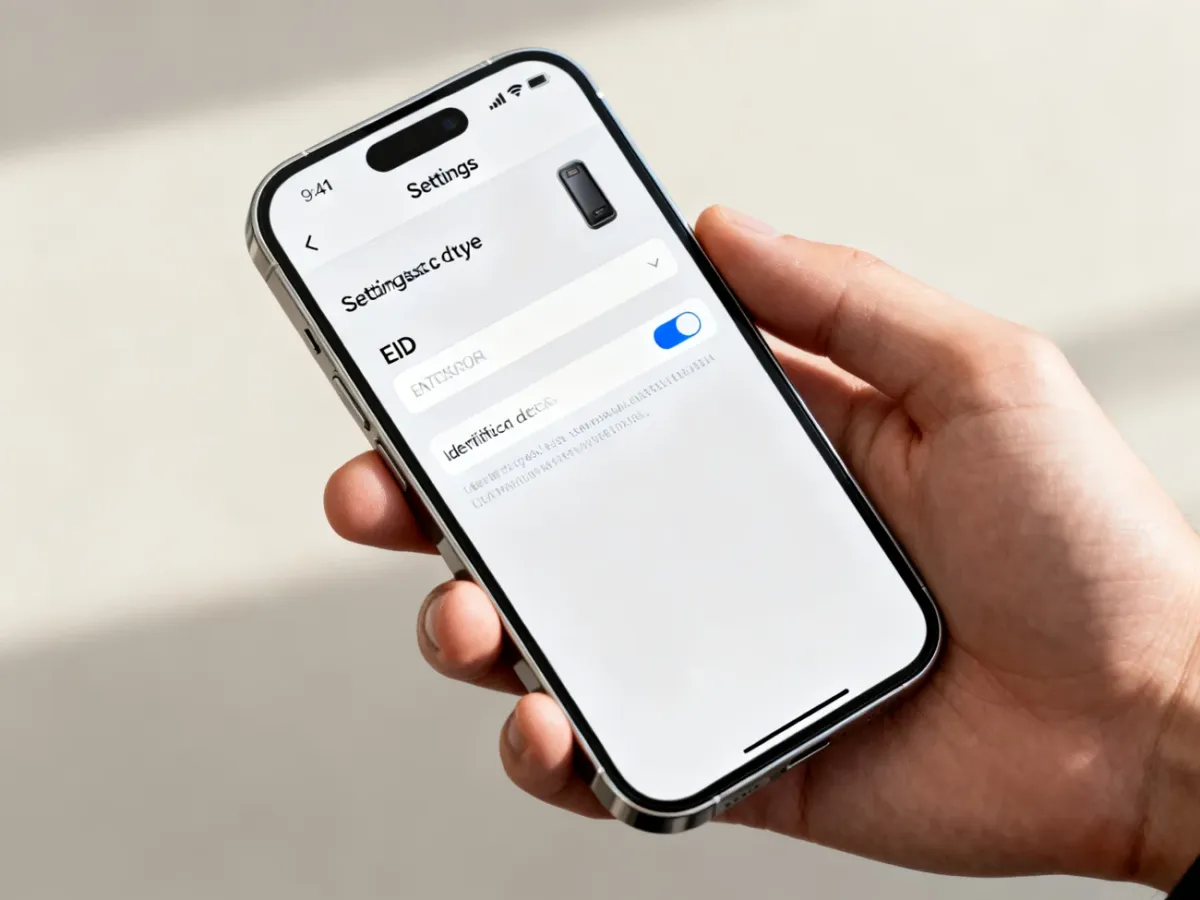Smartfon wyświetlający informacje urządzenia z pozycją EID