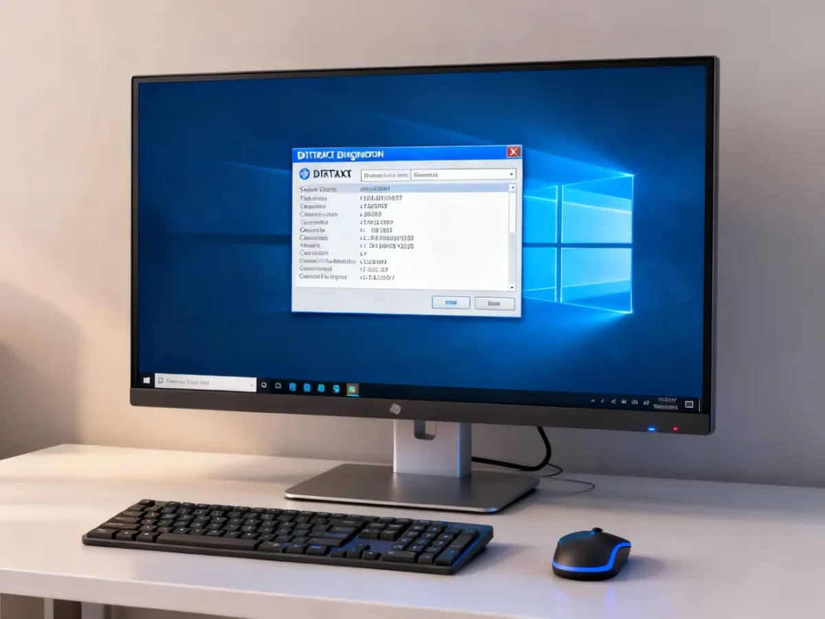 Monitor z narzędziem diagnostycznym Windows i informacjami o podzespołach komputera