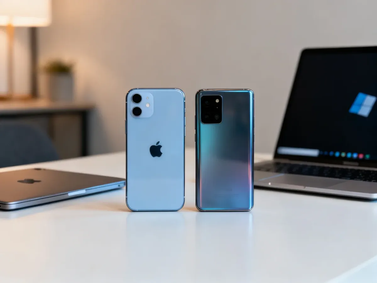 iPhone i smartfon z Androidem ustawione obok siebie w porównaniu