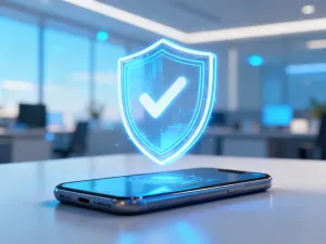Smartfon z wygaszonym ekranem na drewnianym biurku, symbolizujący niepewność w komunikacji cyfrowej.