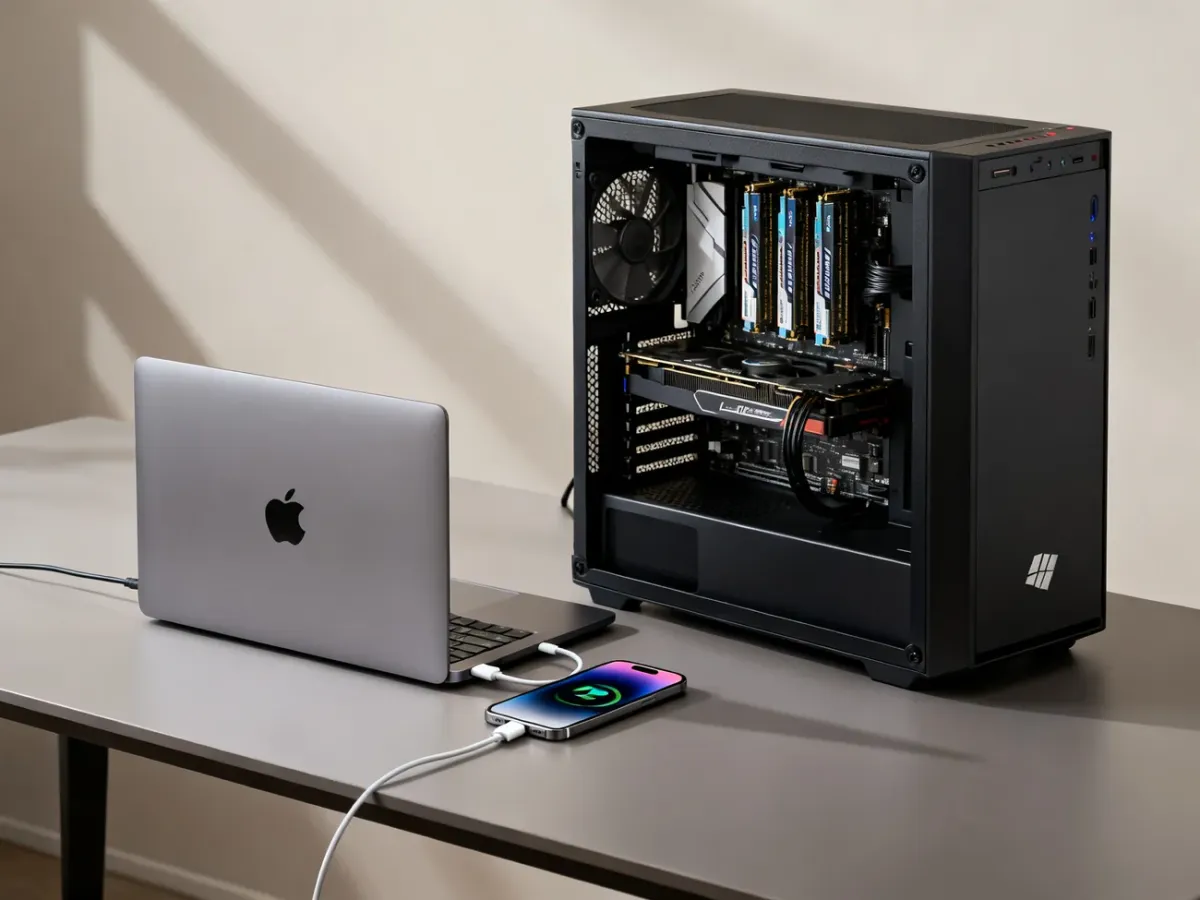 MacBook i komputer PC przedstawione jako dwie różne platformy sprzętowe