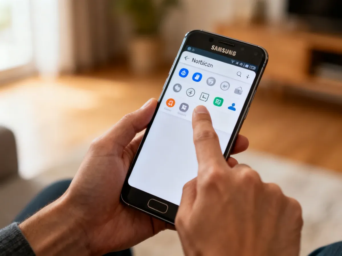 Użytkownik rozwijający panel powiadomień w telefonie Samsung Galaxy