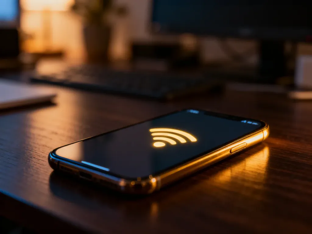 Nowoczesny smartfon z ikoną Wi-Fi na ekranie, symbolizujący działanie mobilnego punktu dostępu do internetu.