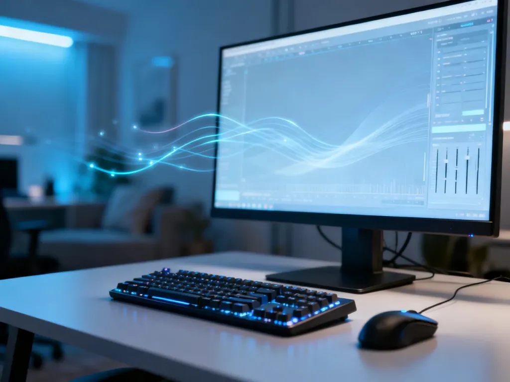 Nowoczesne stanowisko komputerowe z minimalistycznym biurkiem, symbolizujące optymalizację wydajności systemu Windows 11.