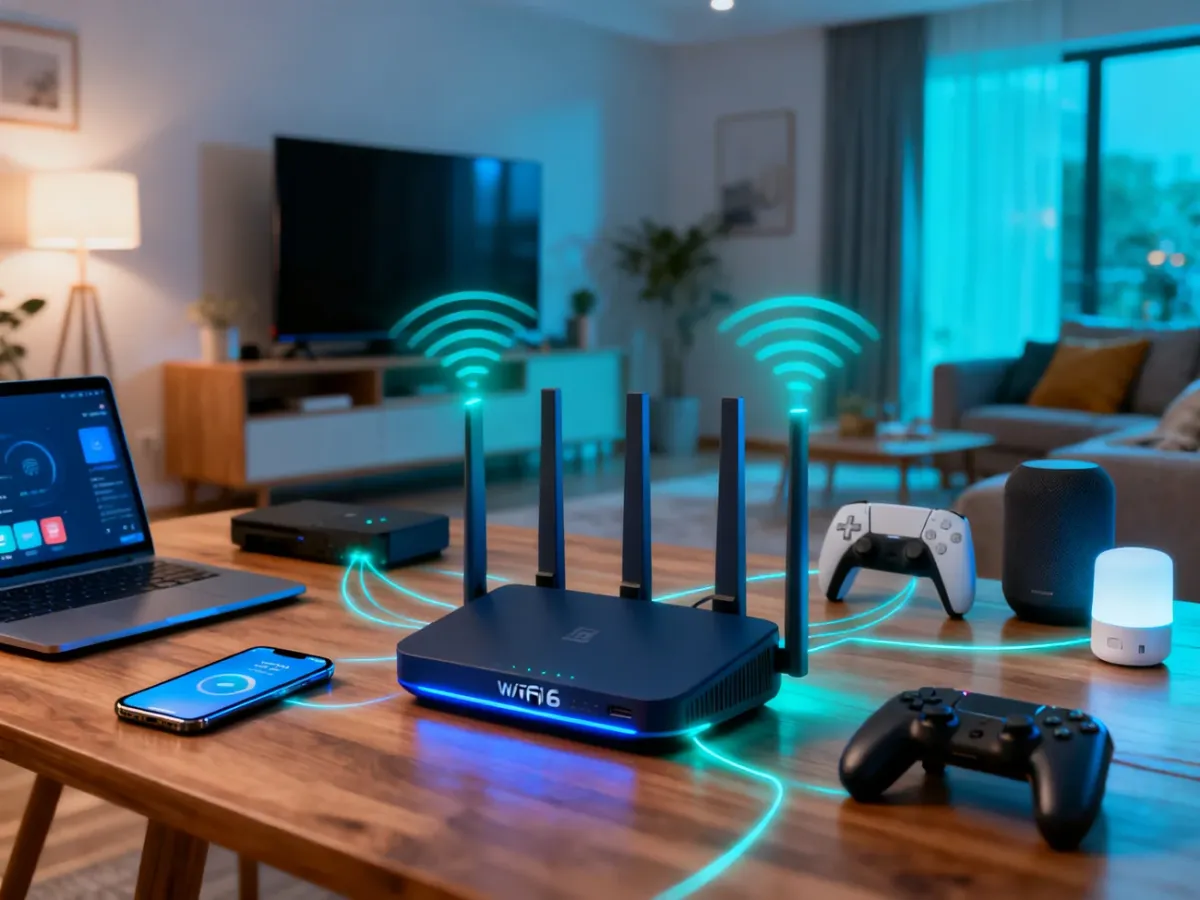 Router Wi-Fi 6 obsługujący wiele urządzeń w nowoczesnym domu