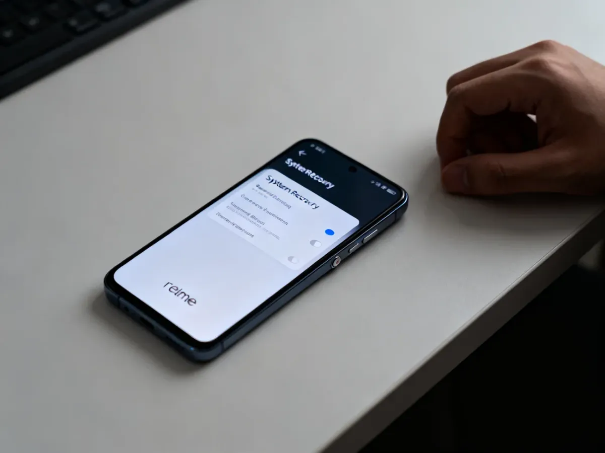 Telefon realme w trybie Recovery Mode przygotowany do resetu