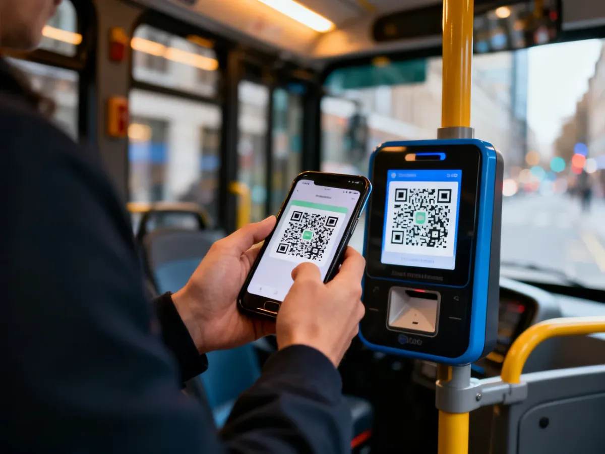 Skanowanie kodu QR w autobusie w celu aktywacji biletu