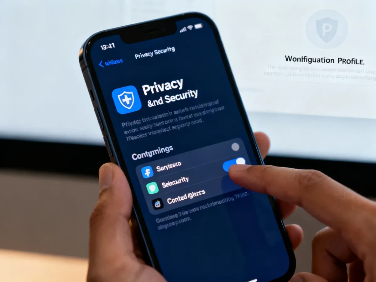iPhone z ustawieniami prywatności i kontroli bezpieczeństwa