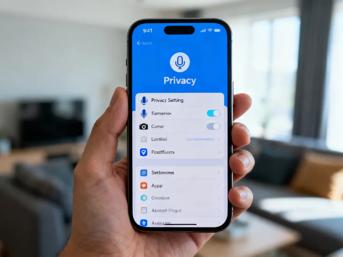 Smartfon z ustawieniami prywatności i uprawnień aplikacji