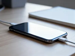 Nowoczesny smartfon z systemem Android leżący na minimalistycznym biurku w słonecznym domowym biurze.