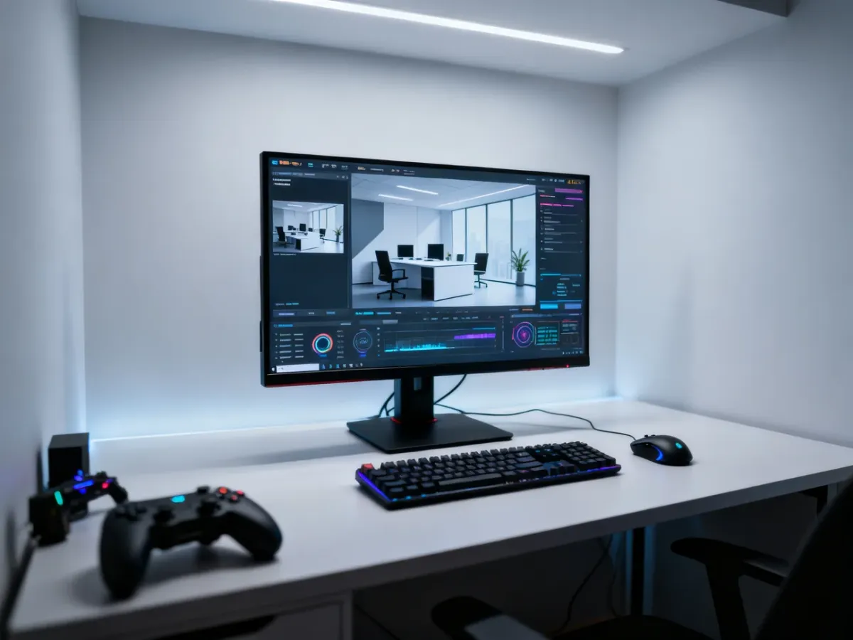 24-calowy monitor Full HD na niewielkim biurku do pracy i gier