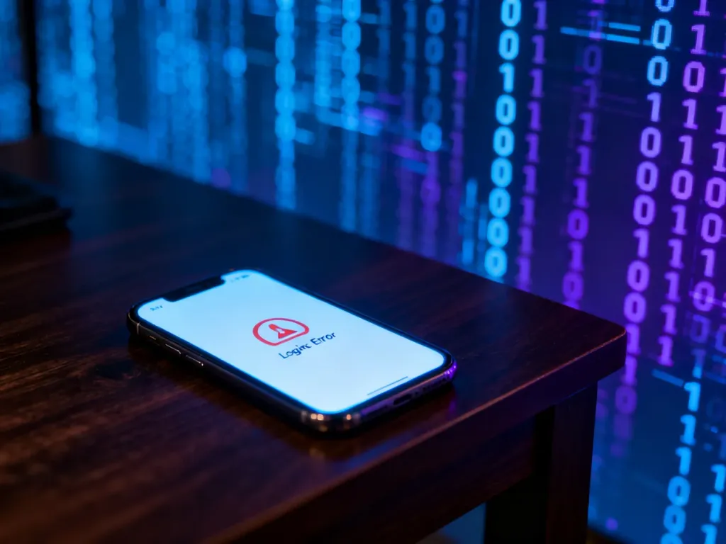 Świecący ekran smartfona z błędem logowania na tle cyfrowego kodu, symbolizujący zagrożenie cybernetyczne i włamanie na konto.