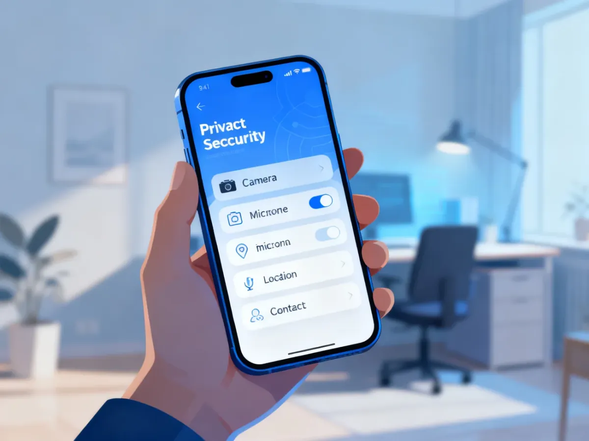 Smartfon z ustawieniami prywatności i uprawnień aplikacji