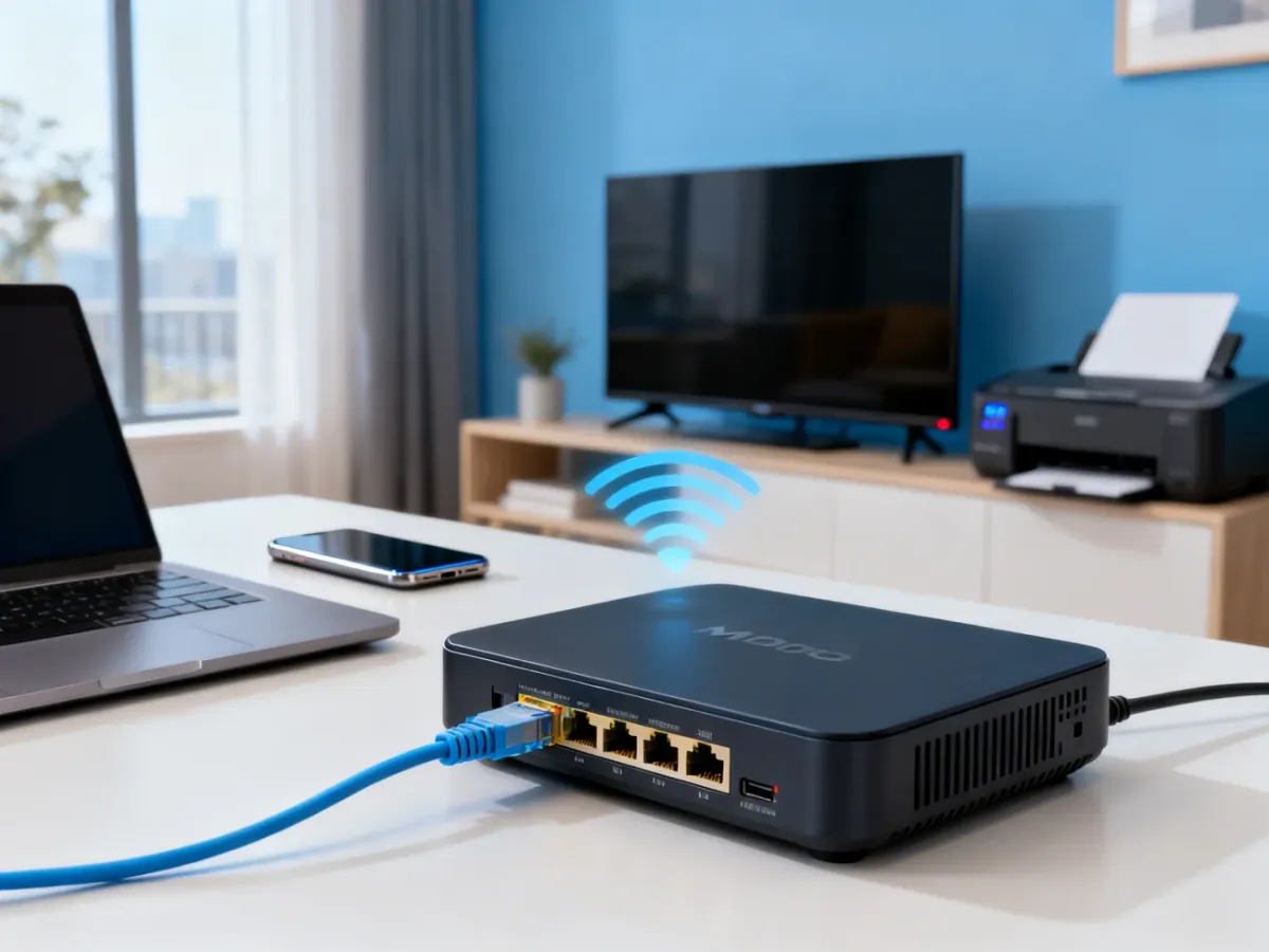 Bramka modem-router łącząca dom z internetem i urządzeniami domowymi