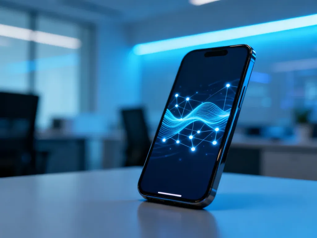 Nowoczesny smartfon z wizualizacją cyfrowych połączeń, symbolizujący płynną komunikację w technologii RCS.