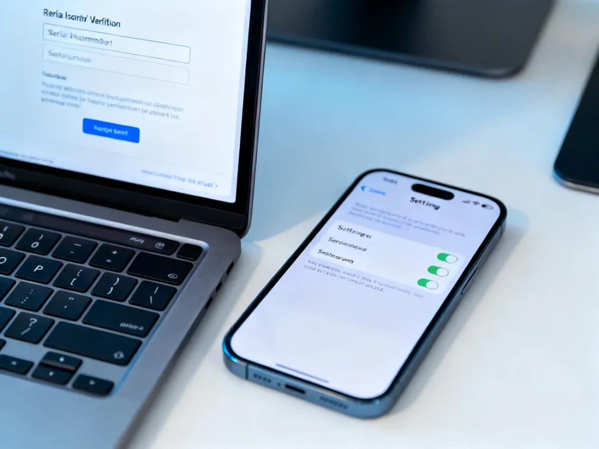 iPhone and laptop prepared for checking the device serial number