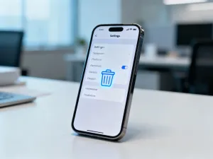 Smartfon z ikoną cyfrowej tarczy na ekranie, symbolizujący ochronę prywatności i bezpieczeństwo danych w telefonie.