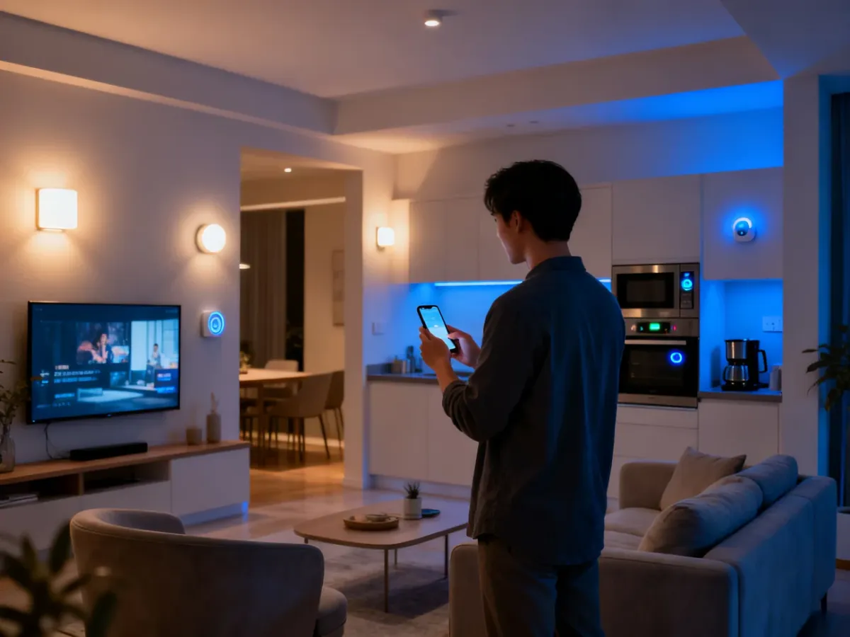 Osoba sterująca inteligentnym domem za pomocą smartfona